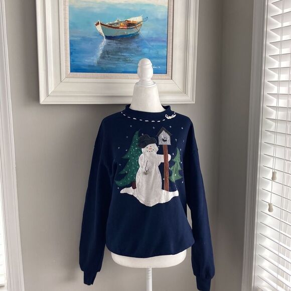 Vintage Jerzees 80s 90s Christmas Winter Snowman Sweatshirt Medium - Picture 1 of 10